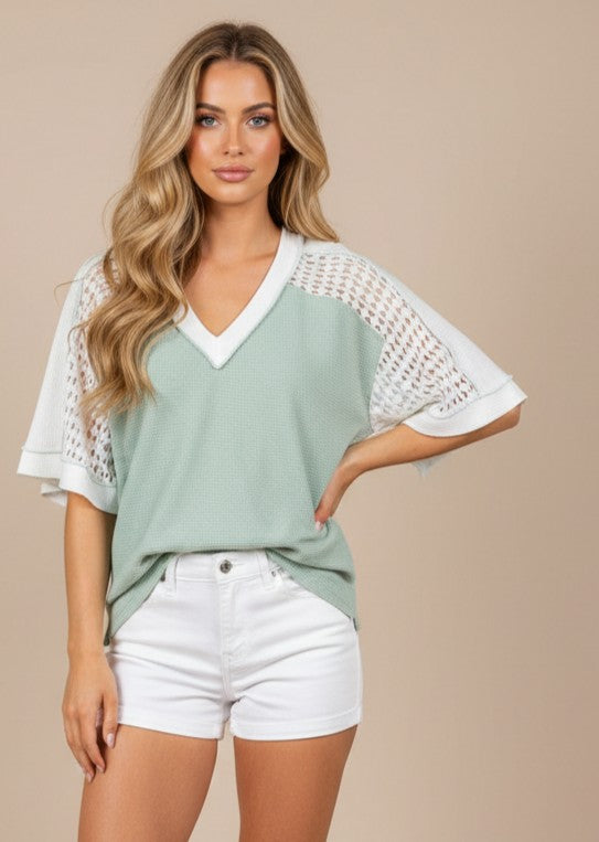 MULTIPLE COLORS: Eyelet Dream Contrast Knit Top