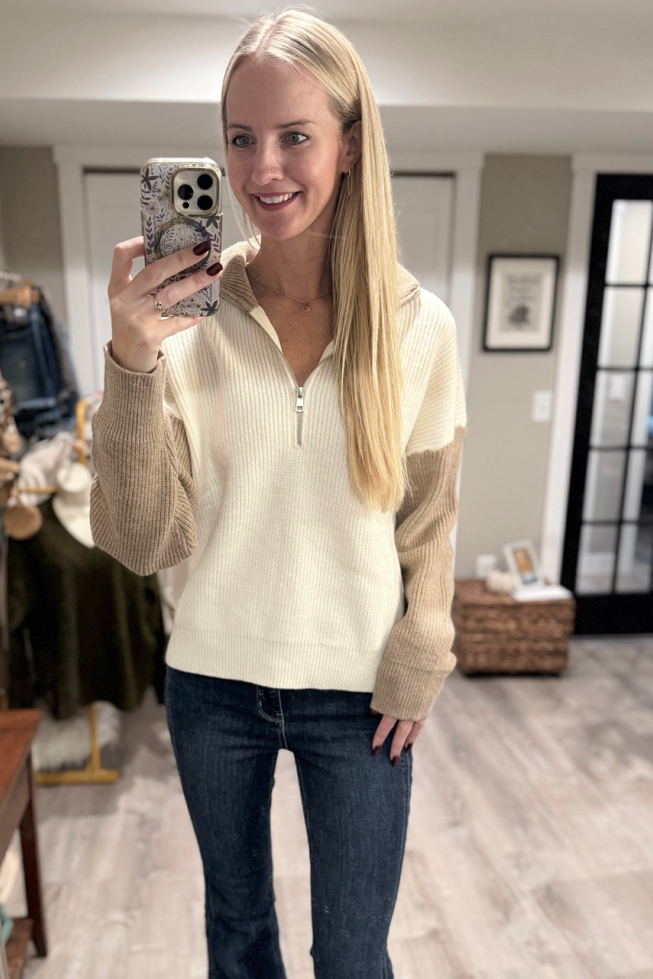 Color Block Collar Half Zipper Pullover Sweater