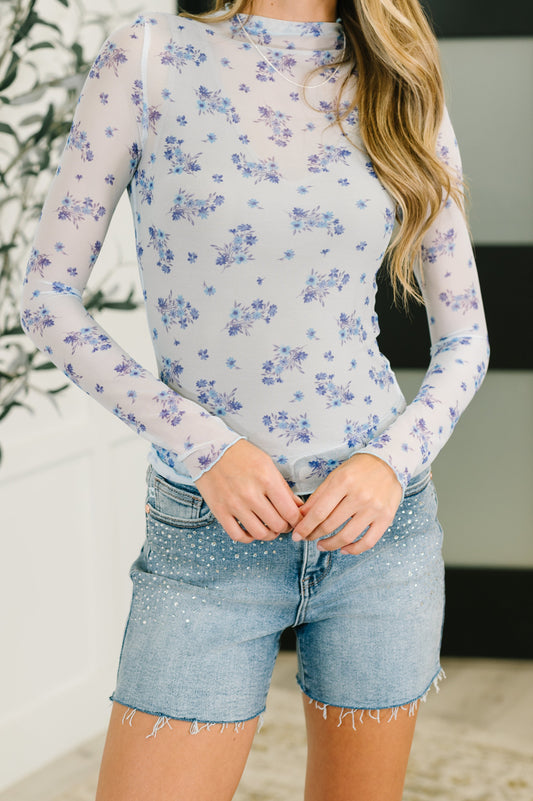 Flirty by Nature Mesh Layering Top in Light Blue