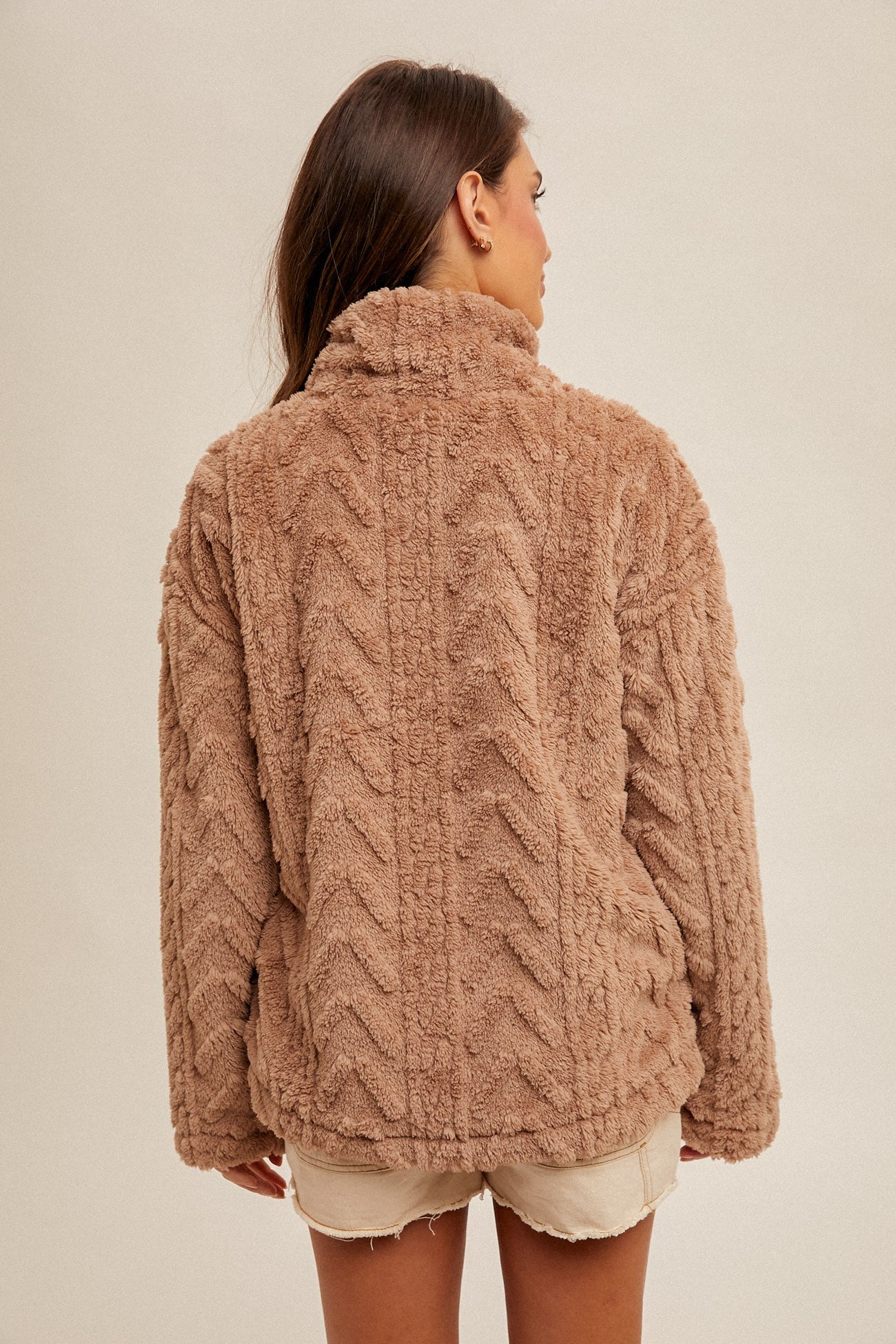 Fuzzy Half Zip Print Contrast Pullover