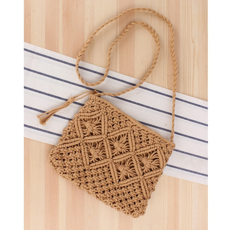 Women's Tan Macrame Crossbody Purse