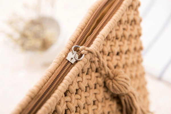 Women's Tan Macrame Crossbody Purse