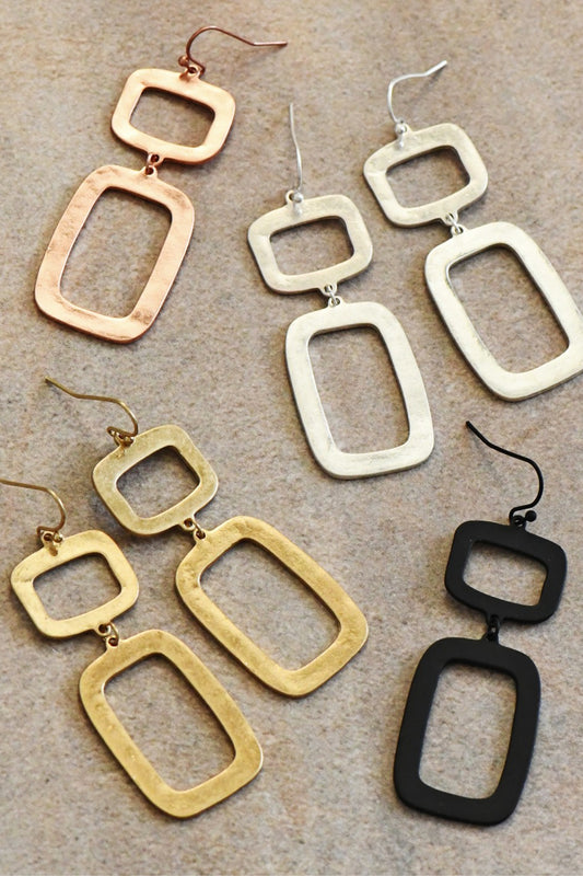 Gold or Silver Hammered Metal Drop Earrings