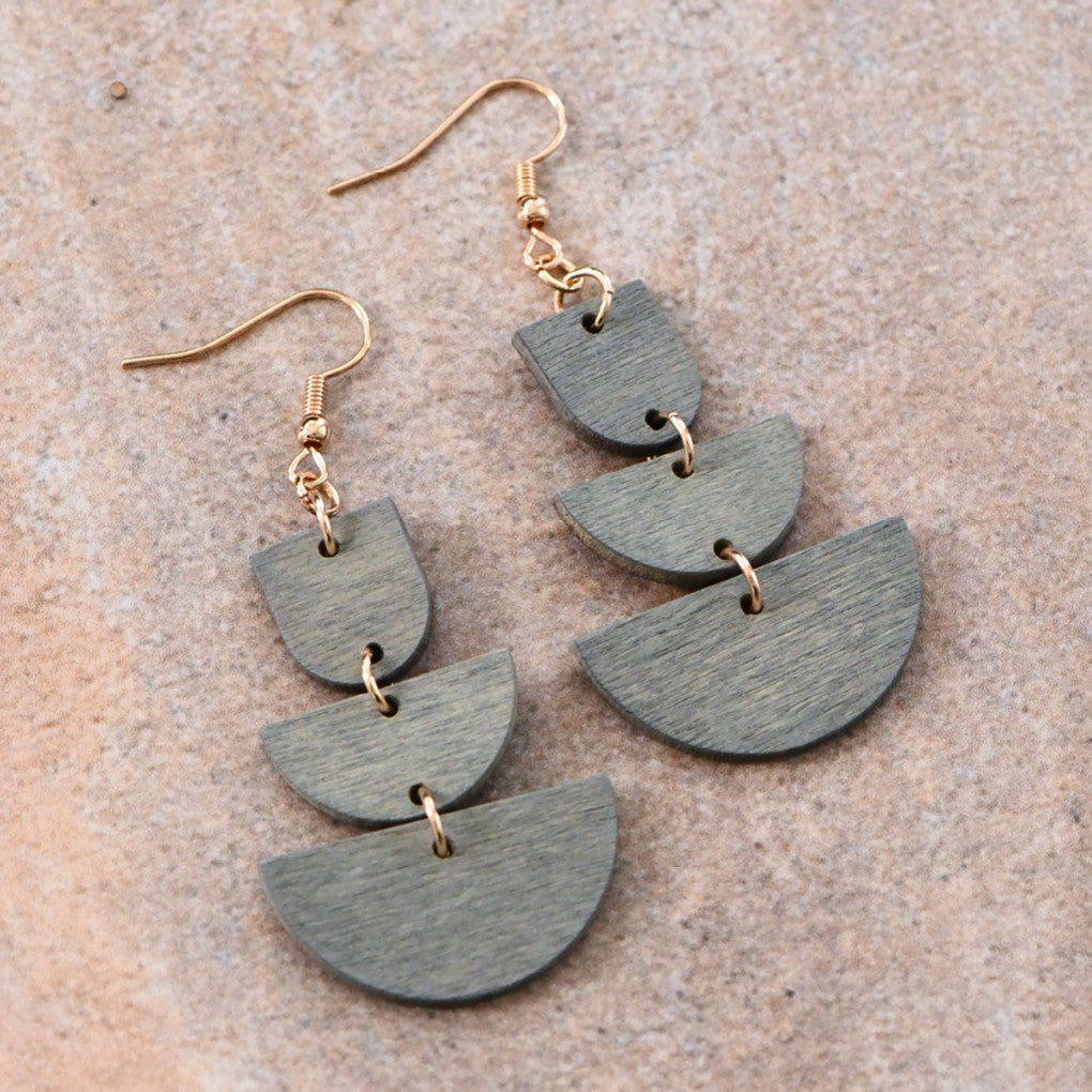 Gray Wooden Drop Earrings