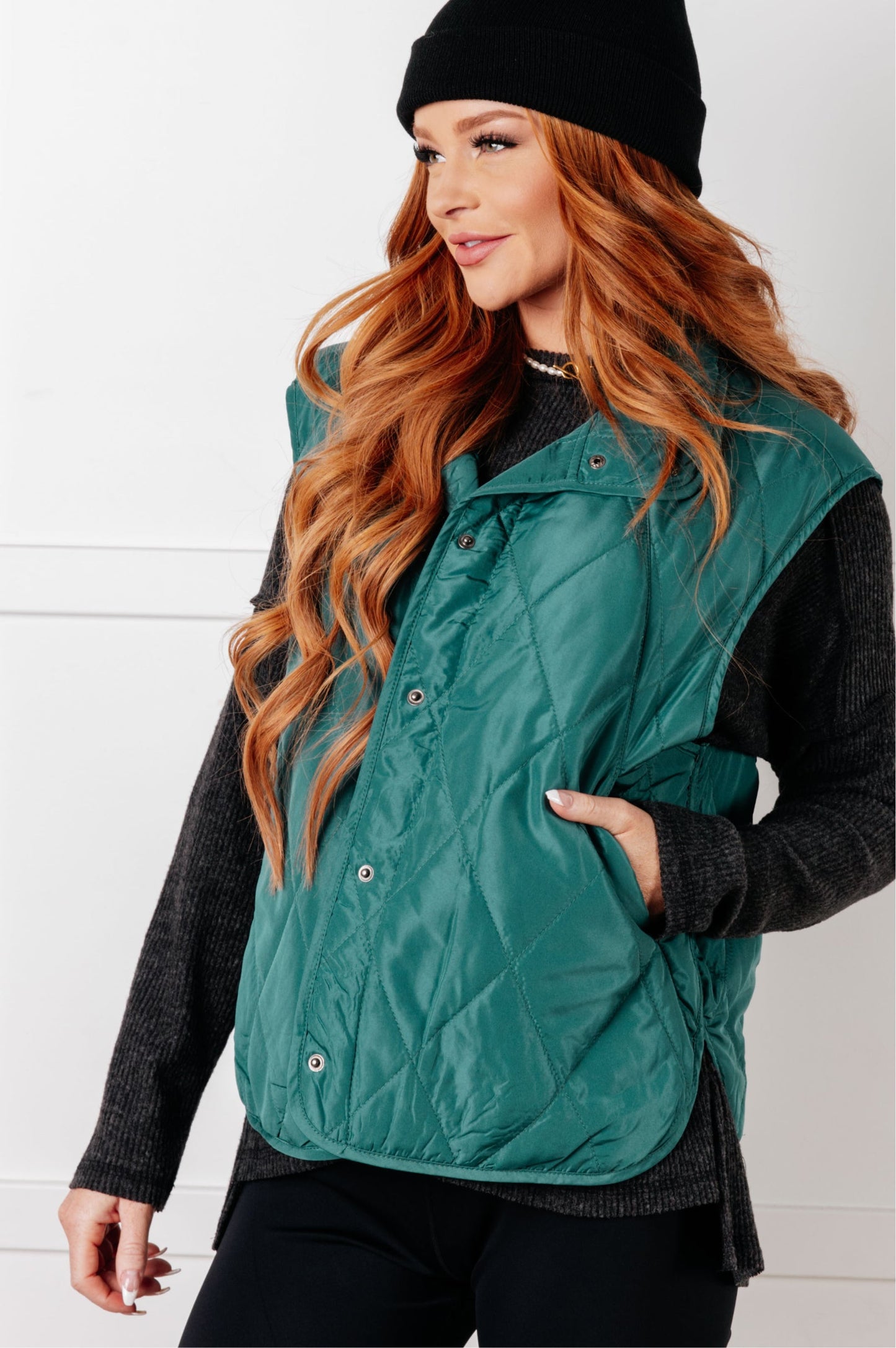 Layering Queen Quilted Puffer Vest in Hunter Green