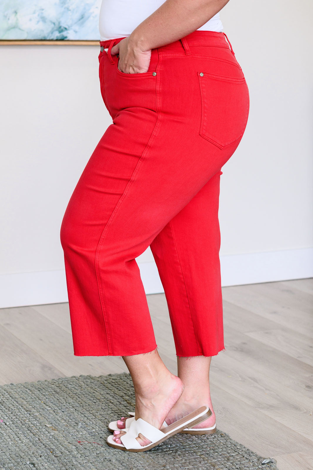 Lisa High Rise Control Top Wide Leg Crop Jeans in Red