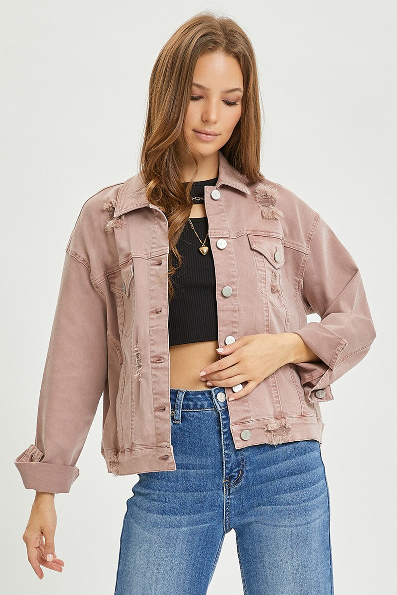 Mauve Risen Jeans Oversized Distressed Jacket