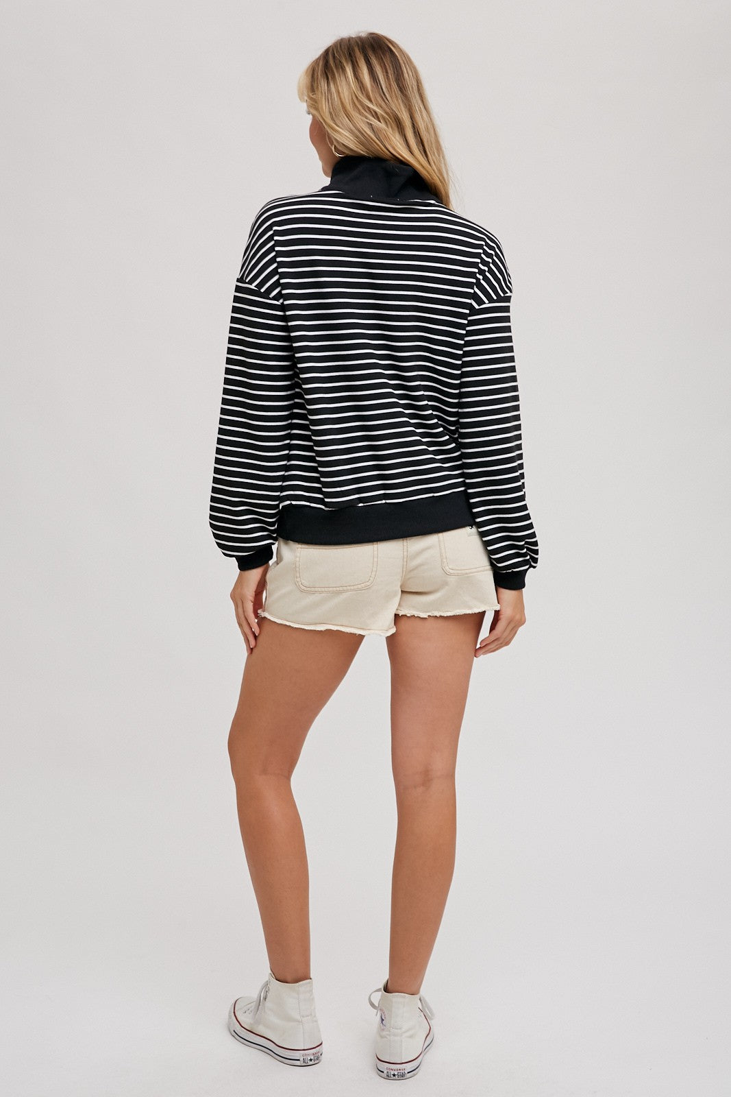 Quarter Zip Up Stripe Knit Top