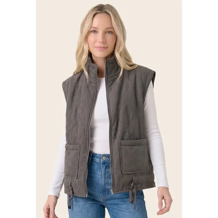 Quilted Oversized Puffer Vest - Charcoal