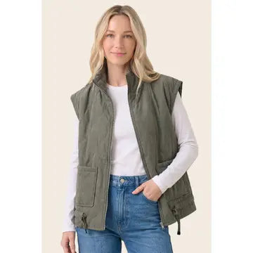Quilted Oversized Puffer Vest - Charcoal