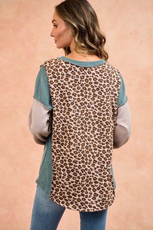 Taupe My Dear Animal Colorblock Top