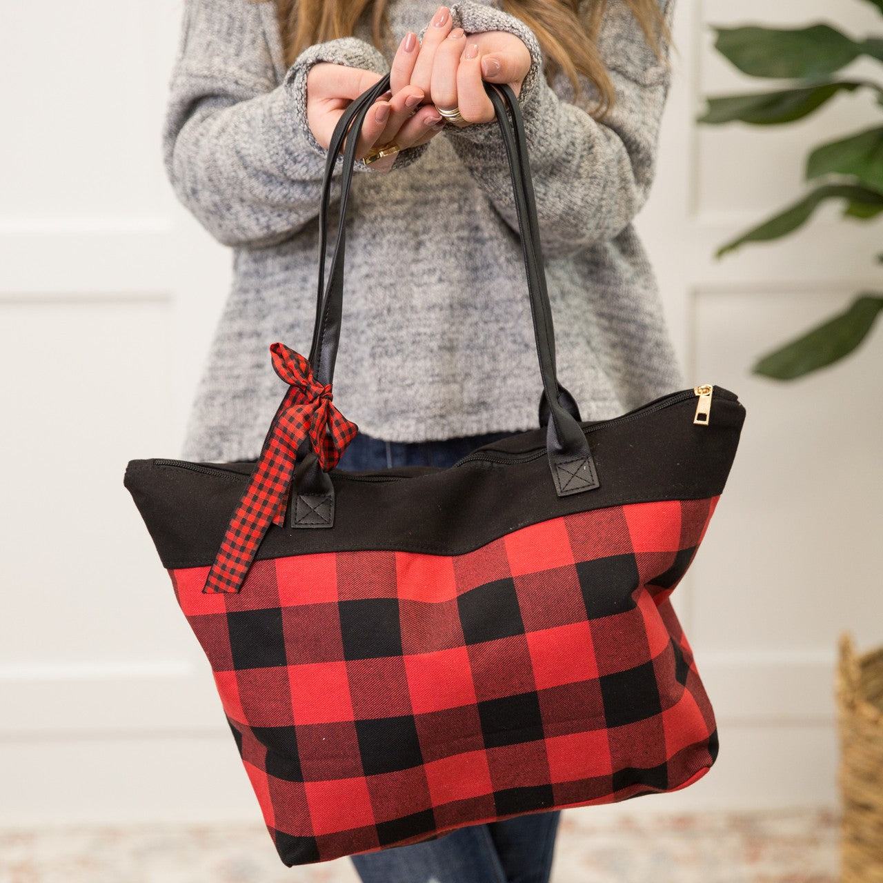 Red Buffalo Check Plaid Handbag Tote