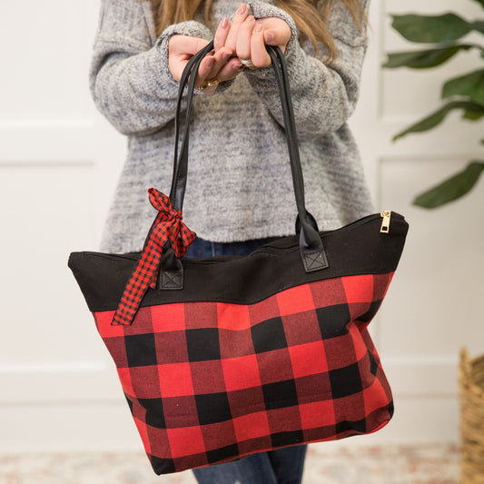 Red Buffalo Check Plaid Handbag Tote