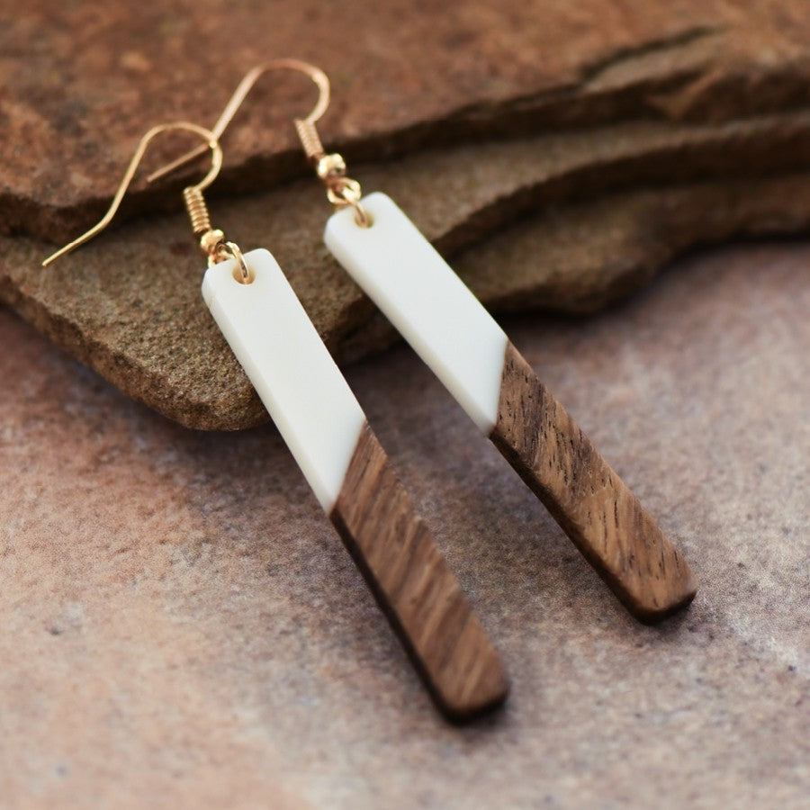 Resin Wooden Bar Earrings