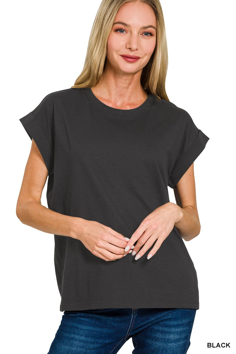PREORDER Round Neck Folded Short Sleeve T-shirt