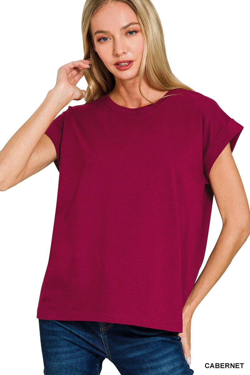 PREORDER Round Neck Folded Short Sleeve T-shirt