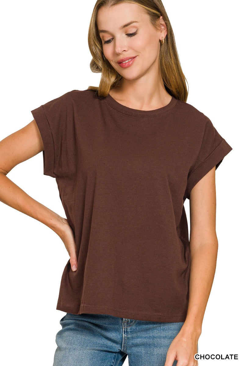 PREORDER Round Neck Folded Short Sleeve T-shirt