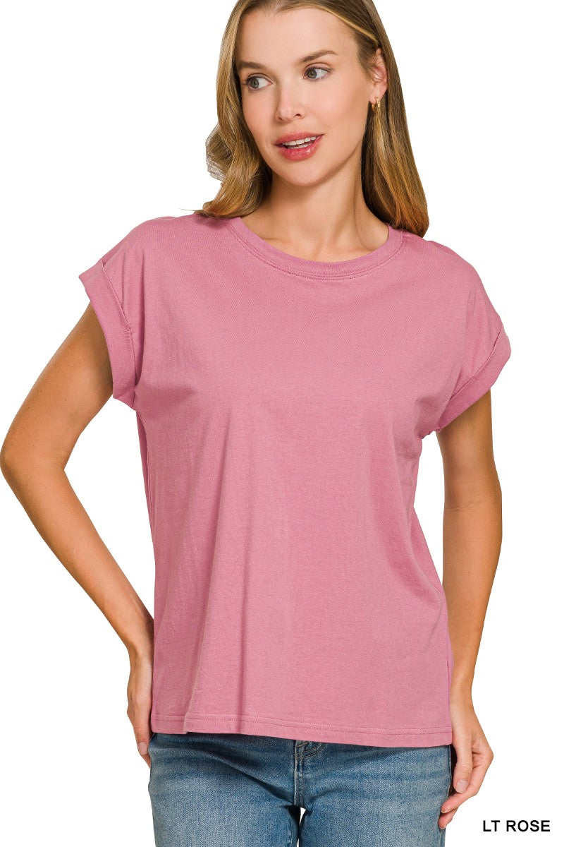 PREORDER Round Neck Folded Short Sleeve T-shirt