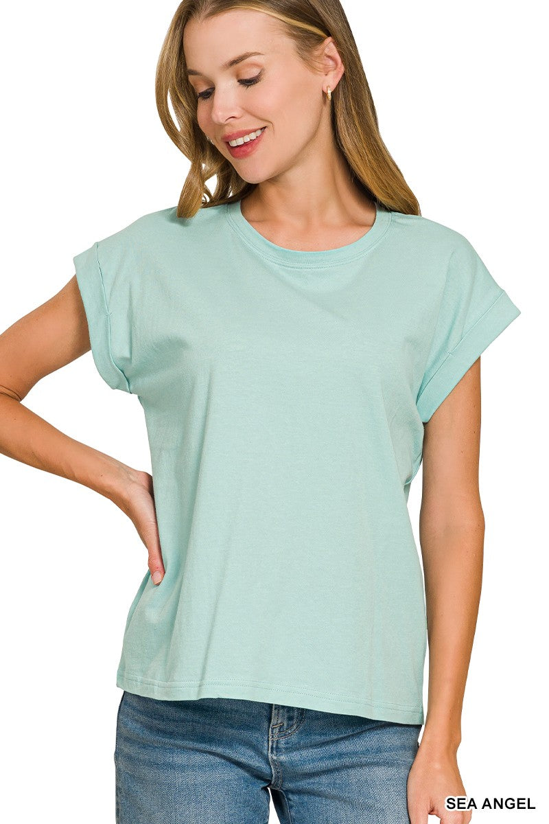 PREORDER Round Neck Folded Short Sleeve T-shirt