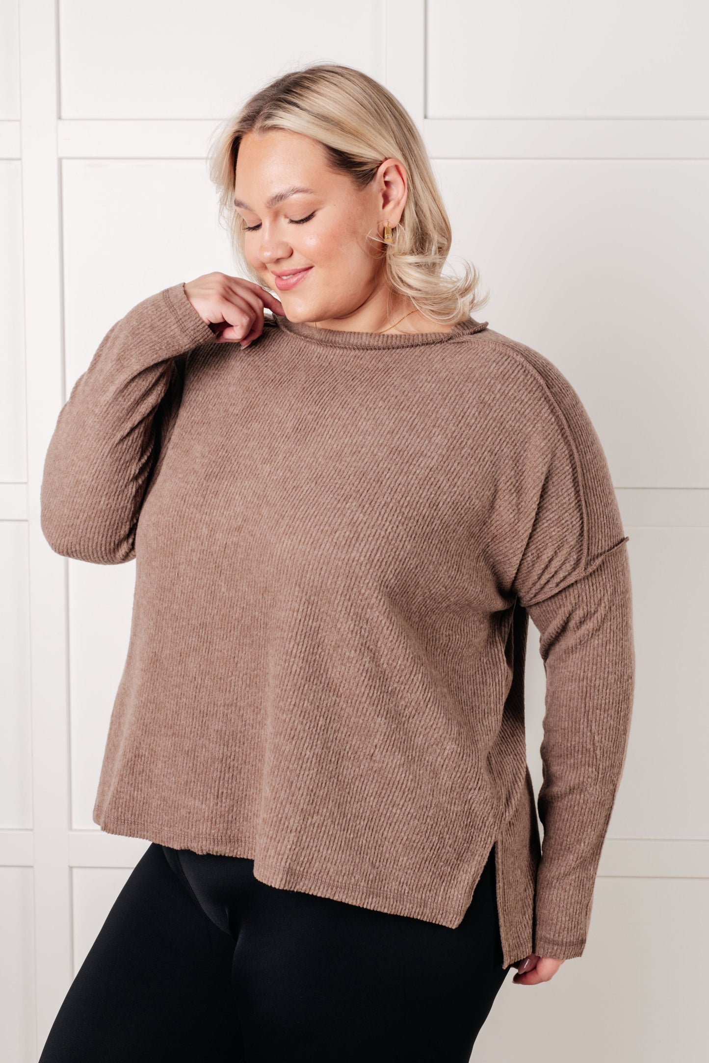 Simply Basic Ribbed Hacci Sweater in Mocha