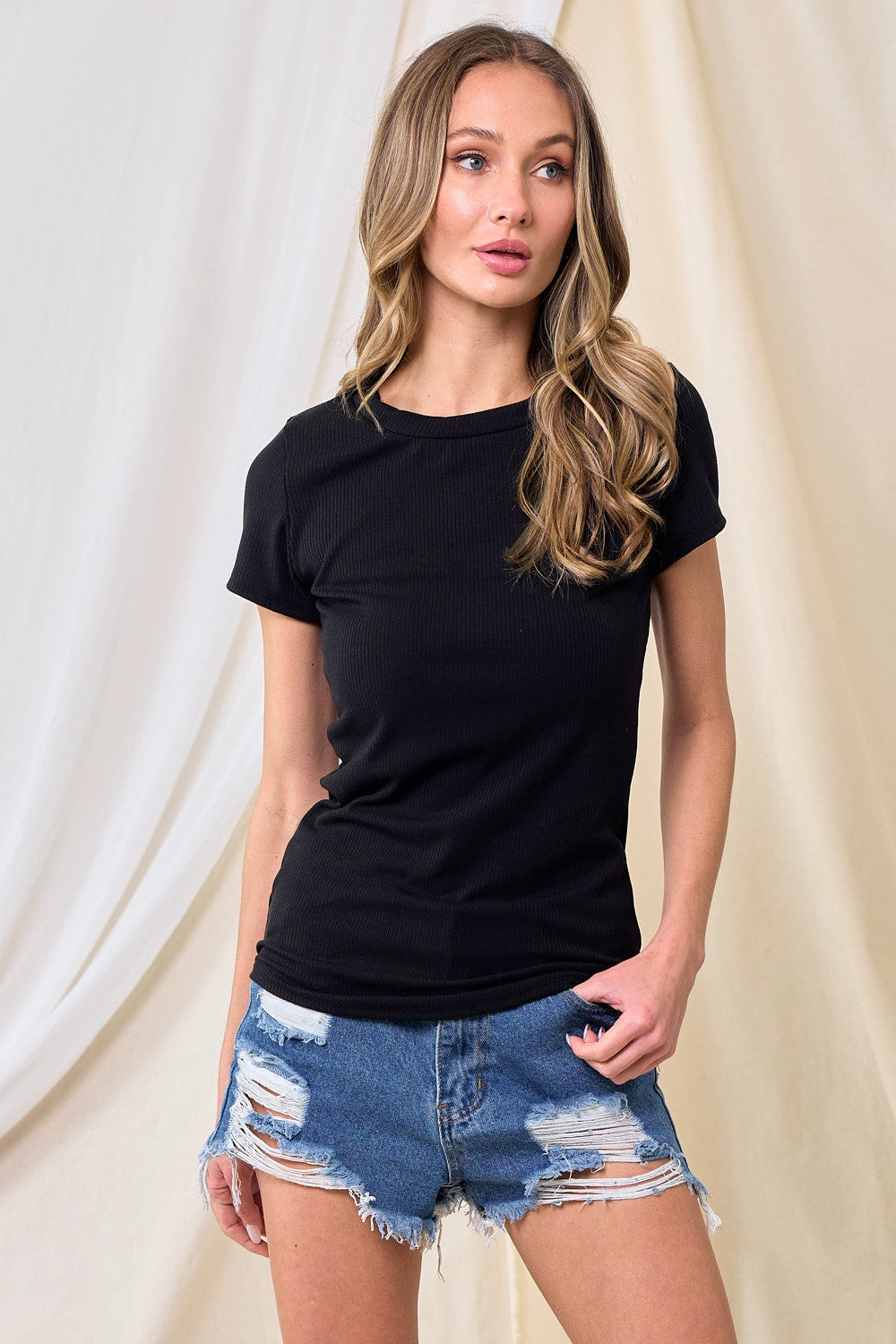 Black Ribbed Basic Top