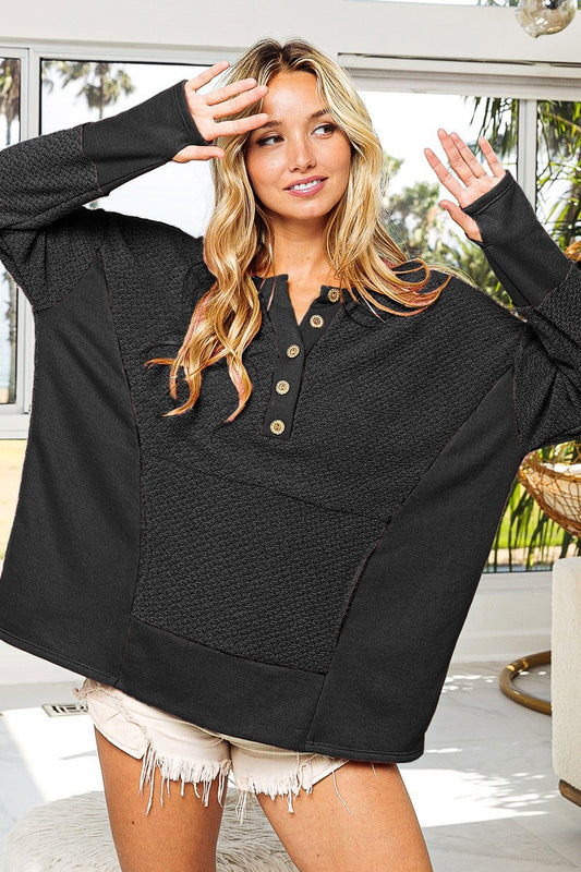 Black Sugar Knit Kangaroo Pocket Top