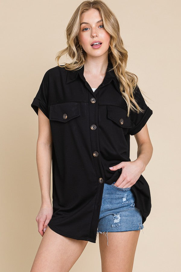 Black-Solid-Button-Down-Fall-Fashion-Top