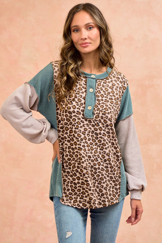 Taupe My Dear Animal Colorblock Top