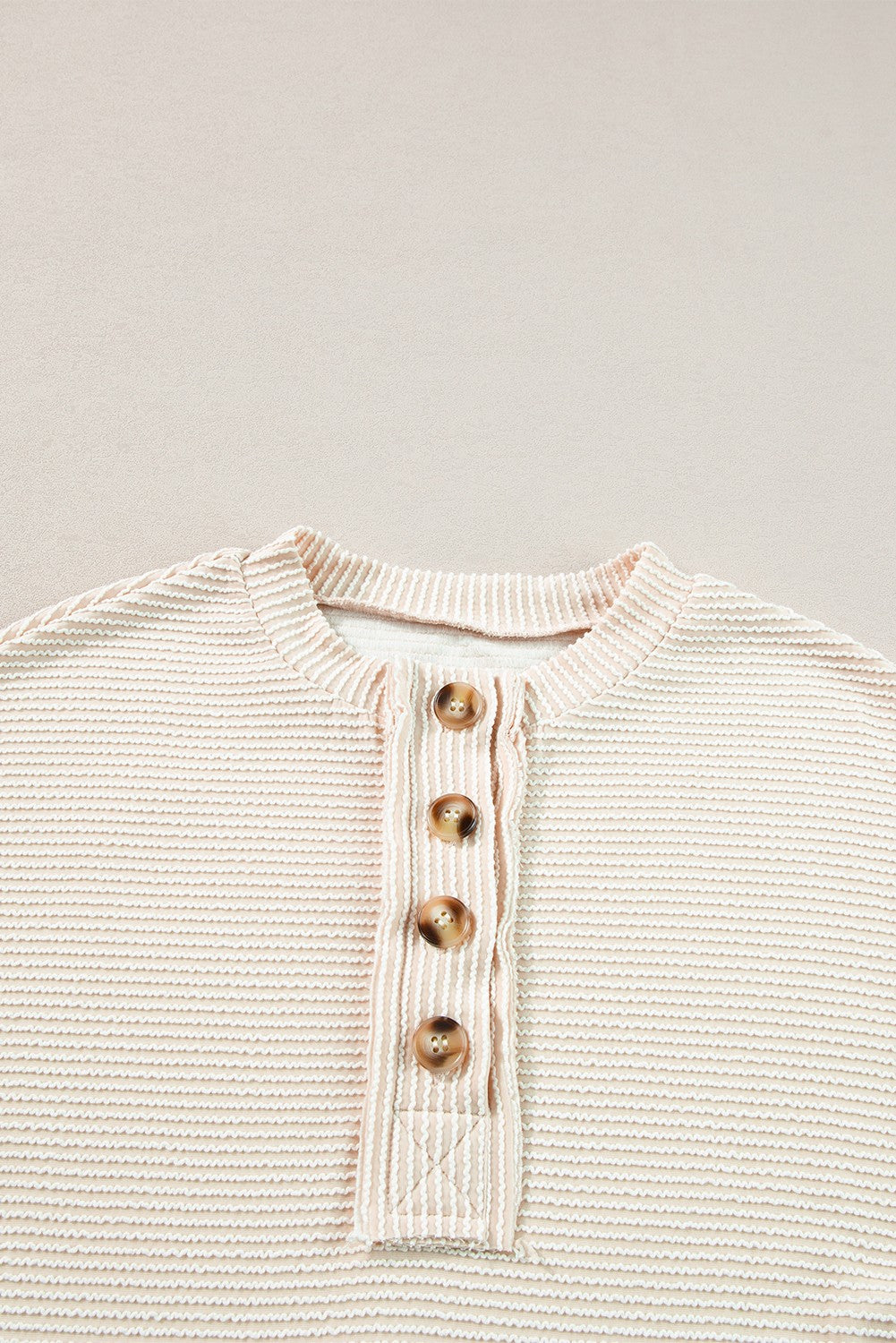 Texture Lantern Sleeve Buttons Henley Sweater