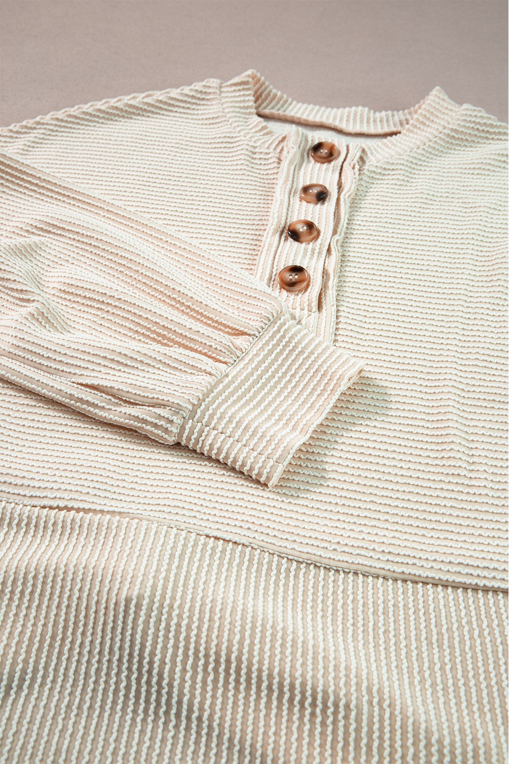 Texture Lantern Sleeve Buttons Henley Sweater