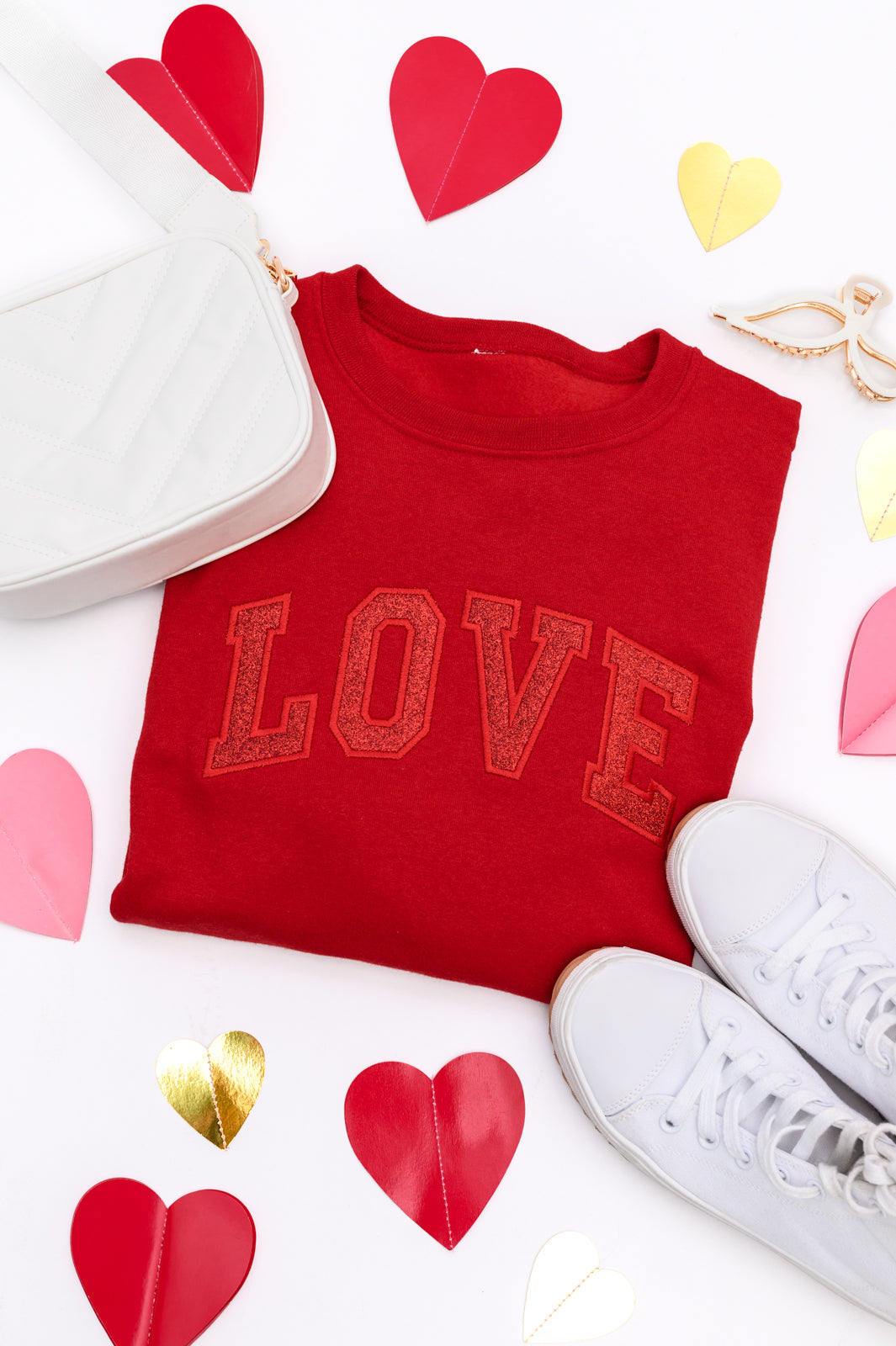 Embroidered Love Glitter Sweatshirt in Four Colors