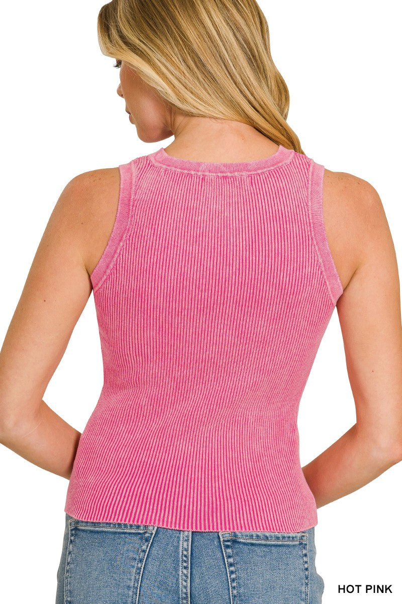 Washed Ribbed Sweater Tank Top