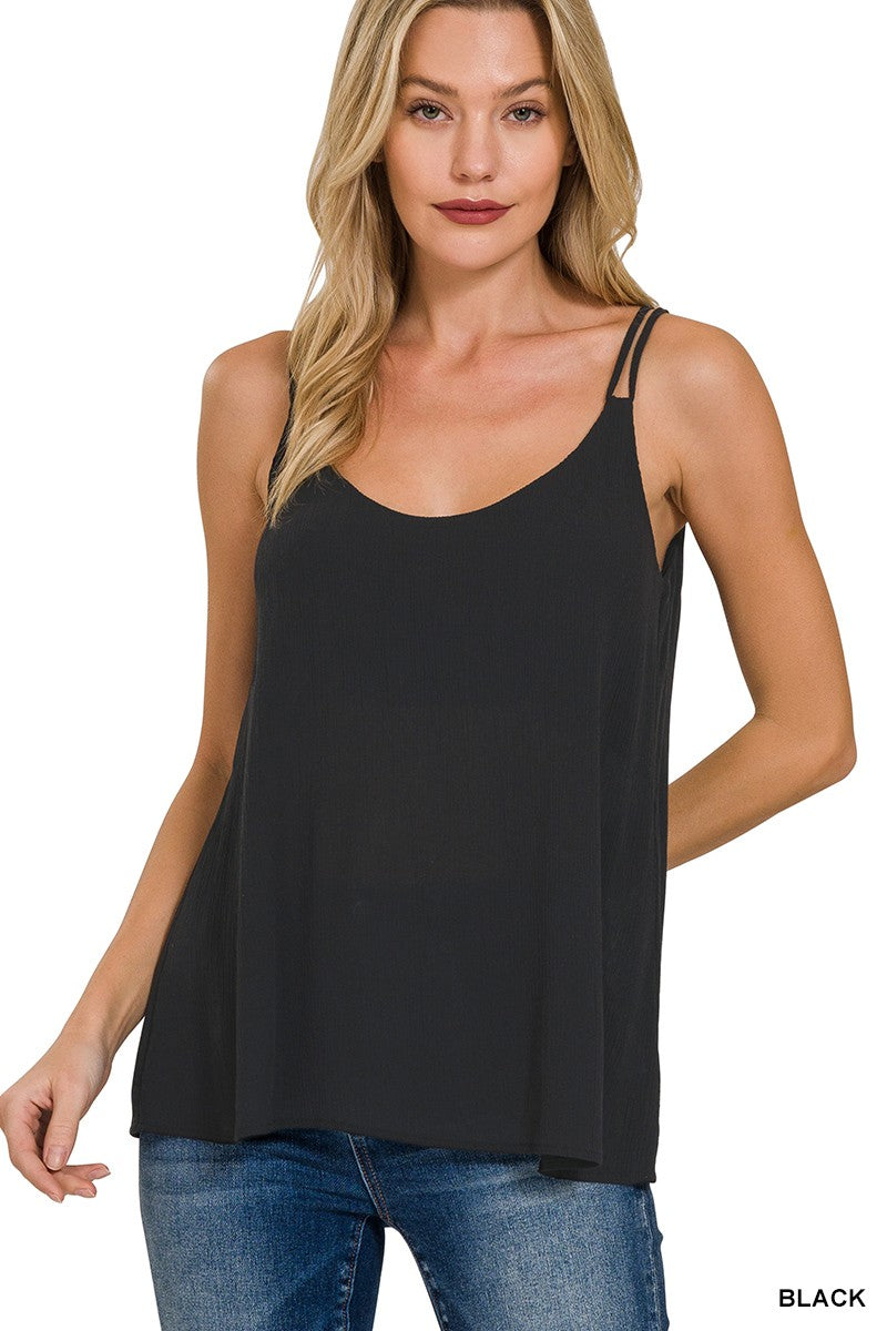 Woven Crinkle Double Spaghetti Strap V-Neck Cami