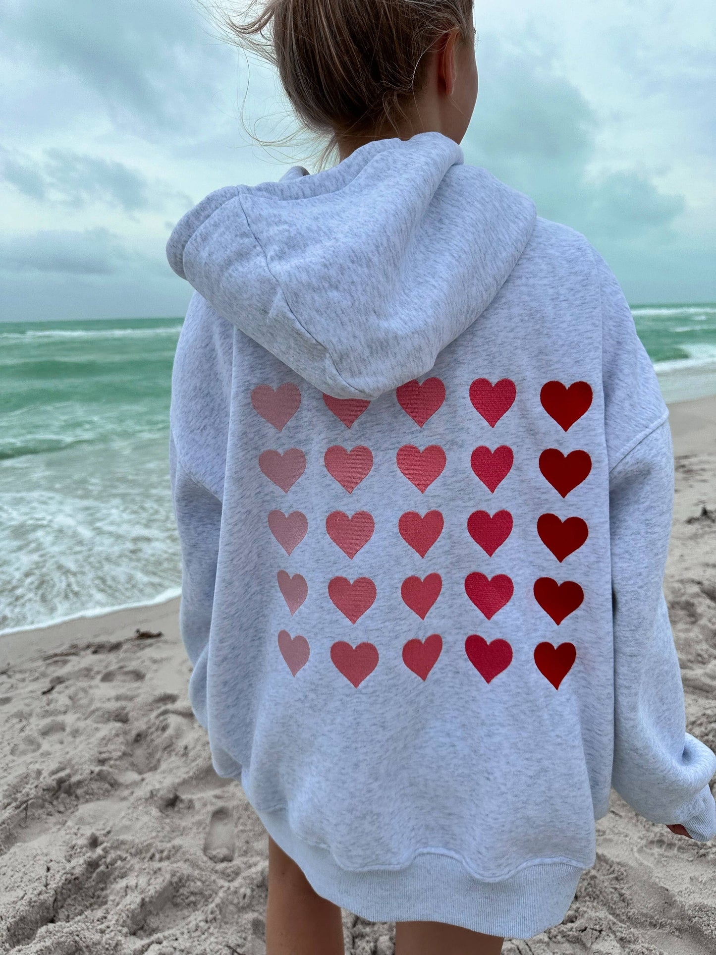 Sunkissed Coconut Ombre Hearts Embroider Hoodie