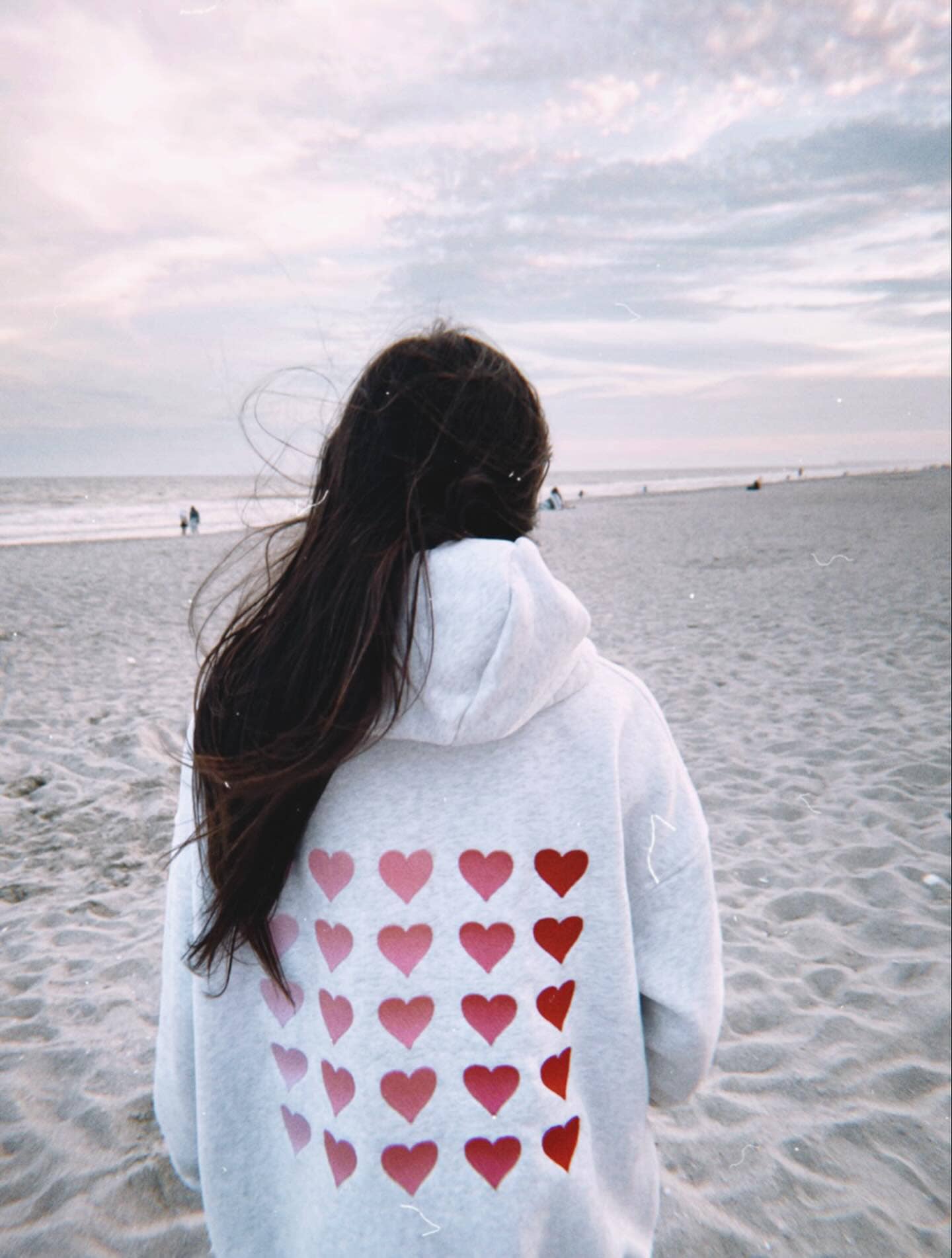 Sunkissed Coconut Ombre Hearts Embroider Hoodie