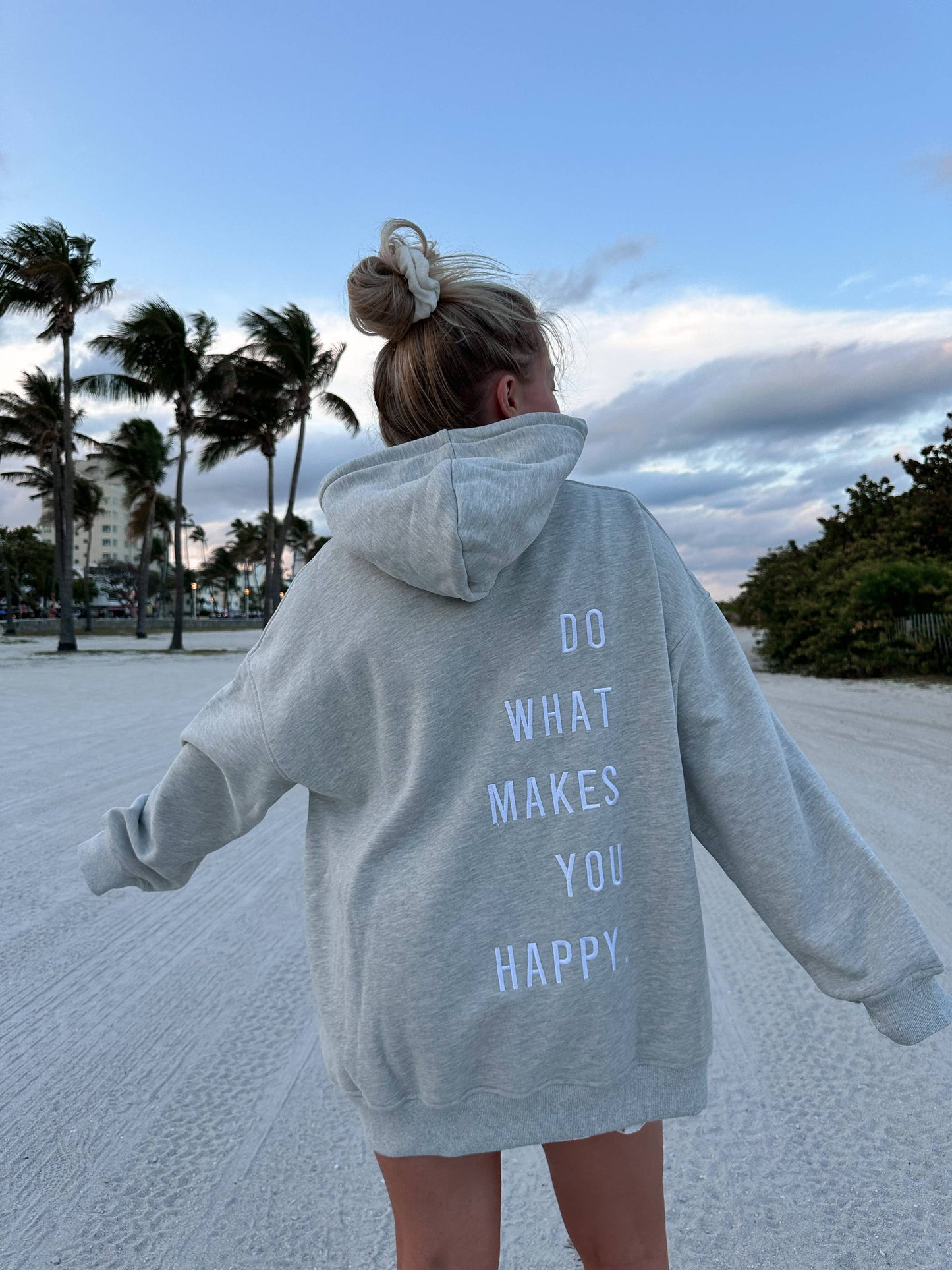 Do What Makes You Happy Embroider Hoodie: Afternoon Gray