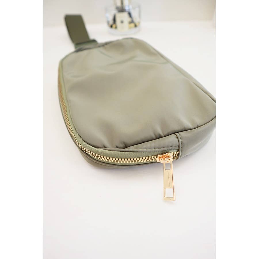 Solid Color Crossbody Fanny Pack Belt Bag: OLIVE / ONE