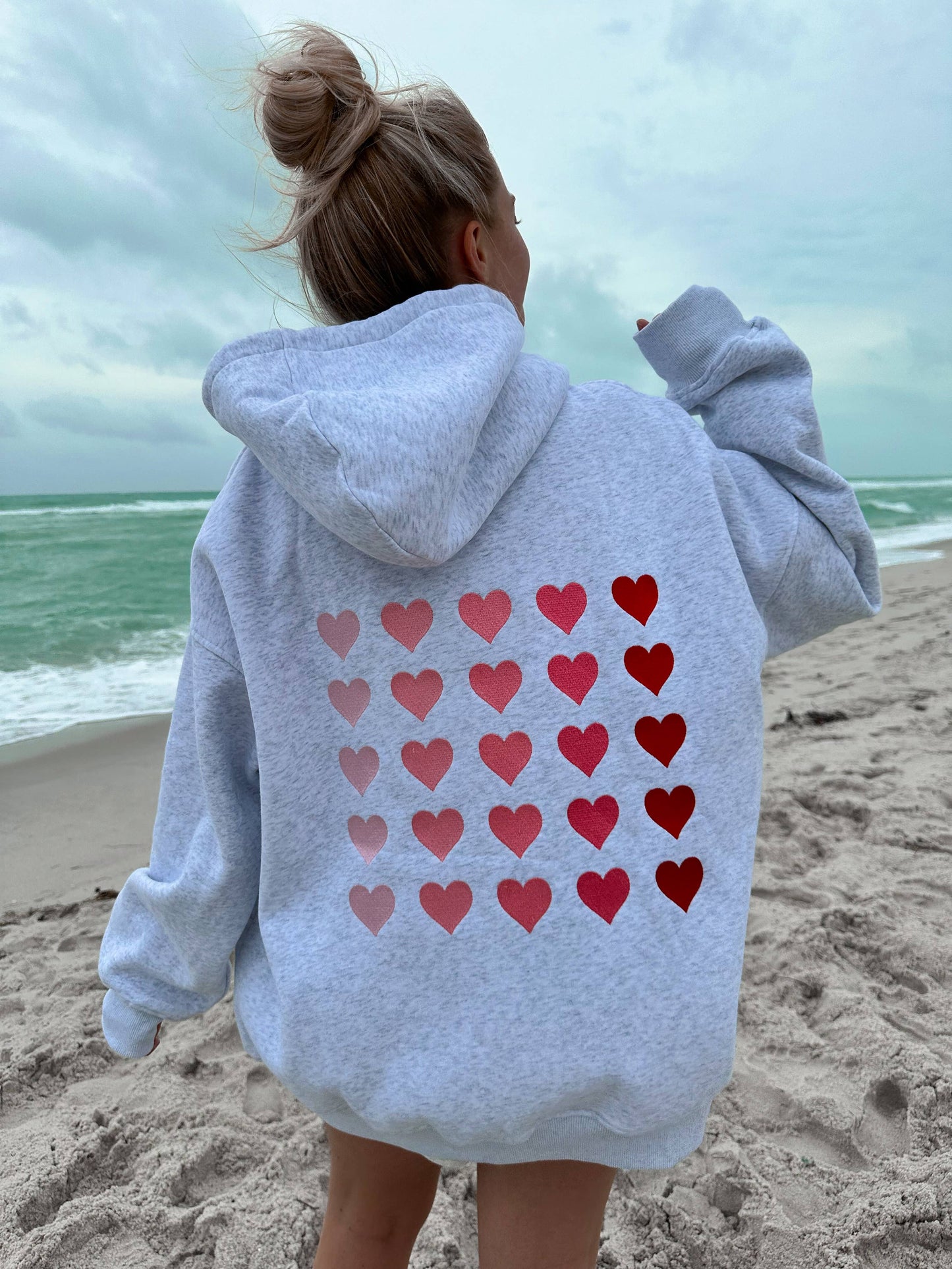 Sunkissed Coconut Ombre Hearts Embroider Hoodie