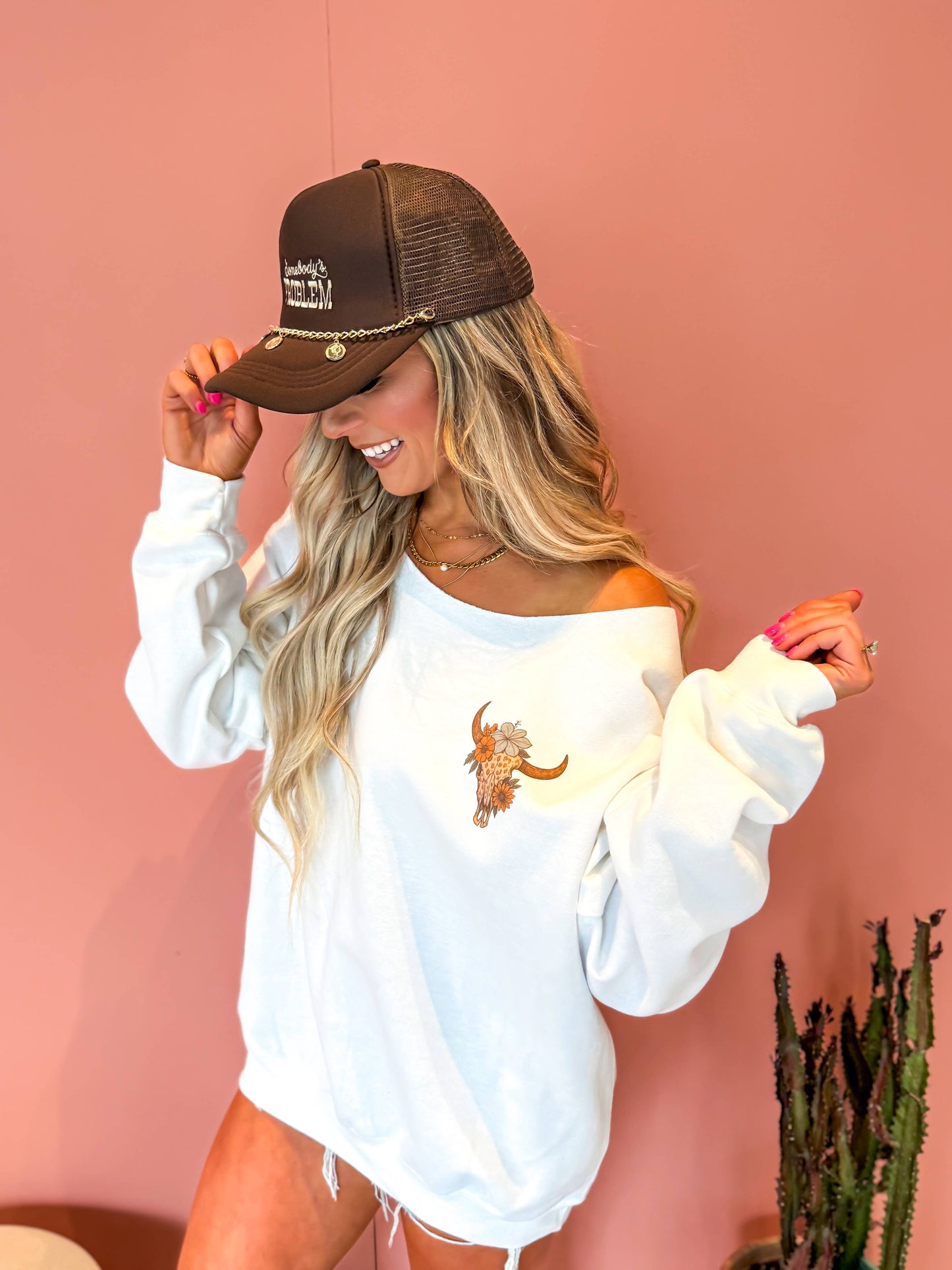 PREORDER If Im The Problem Off Shoulder White Graphic Crewneck