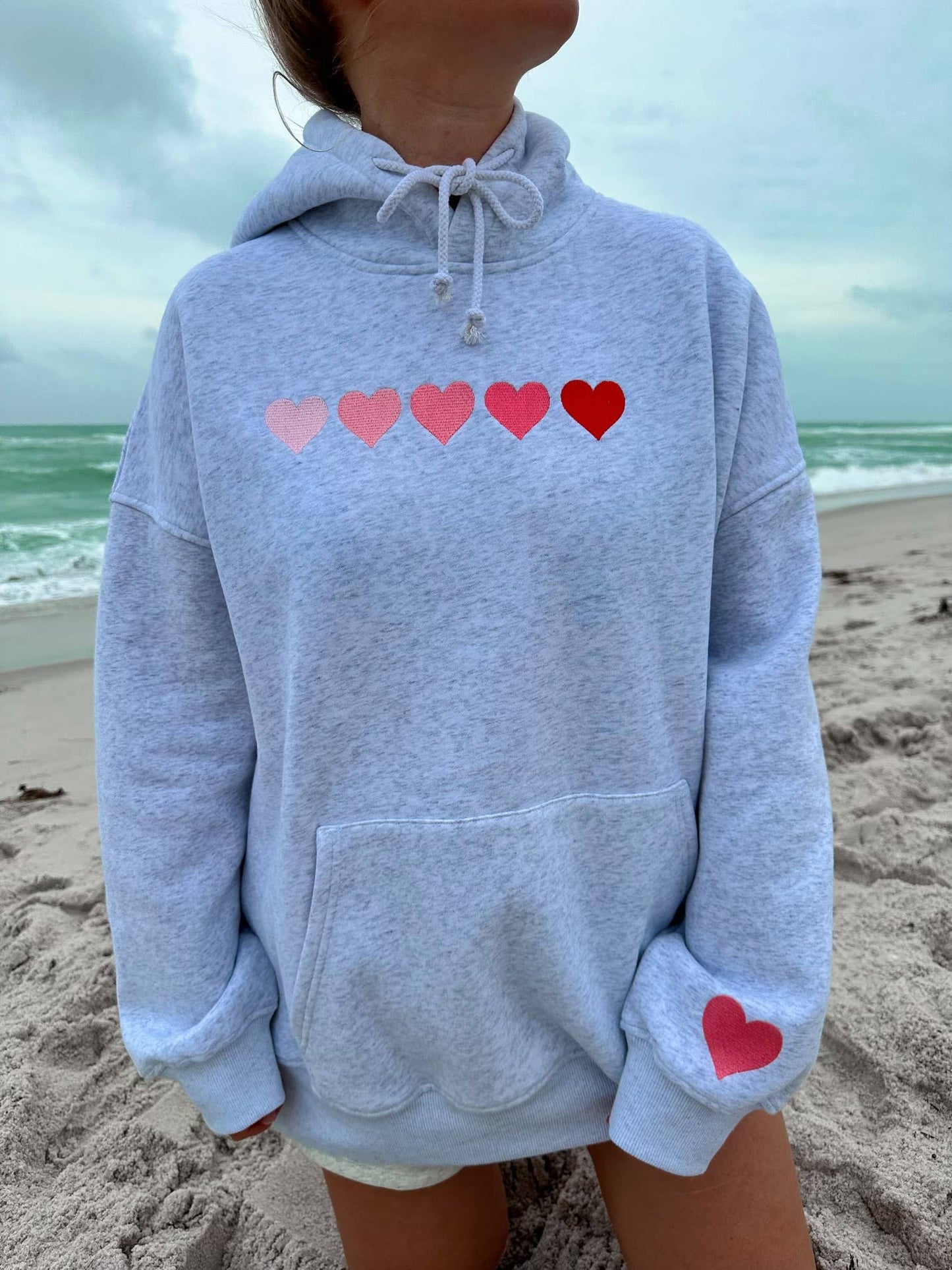 Sunkissed Coconut Ombre Hearts Embroider Hoodie